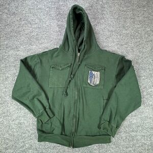 Attack on Titan Wings of Freedom Hoodie Mens M Green Zip Up Anime Cosplay